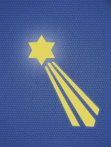 Primer cuartel: estrella dorada de seis puntas sobre fondo azul